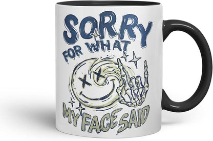 Vixar Sorry for What My Face Said Mug – Coloured Ceramic Mug Cup Gift, 11oz (Black)
