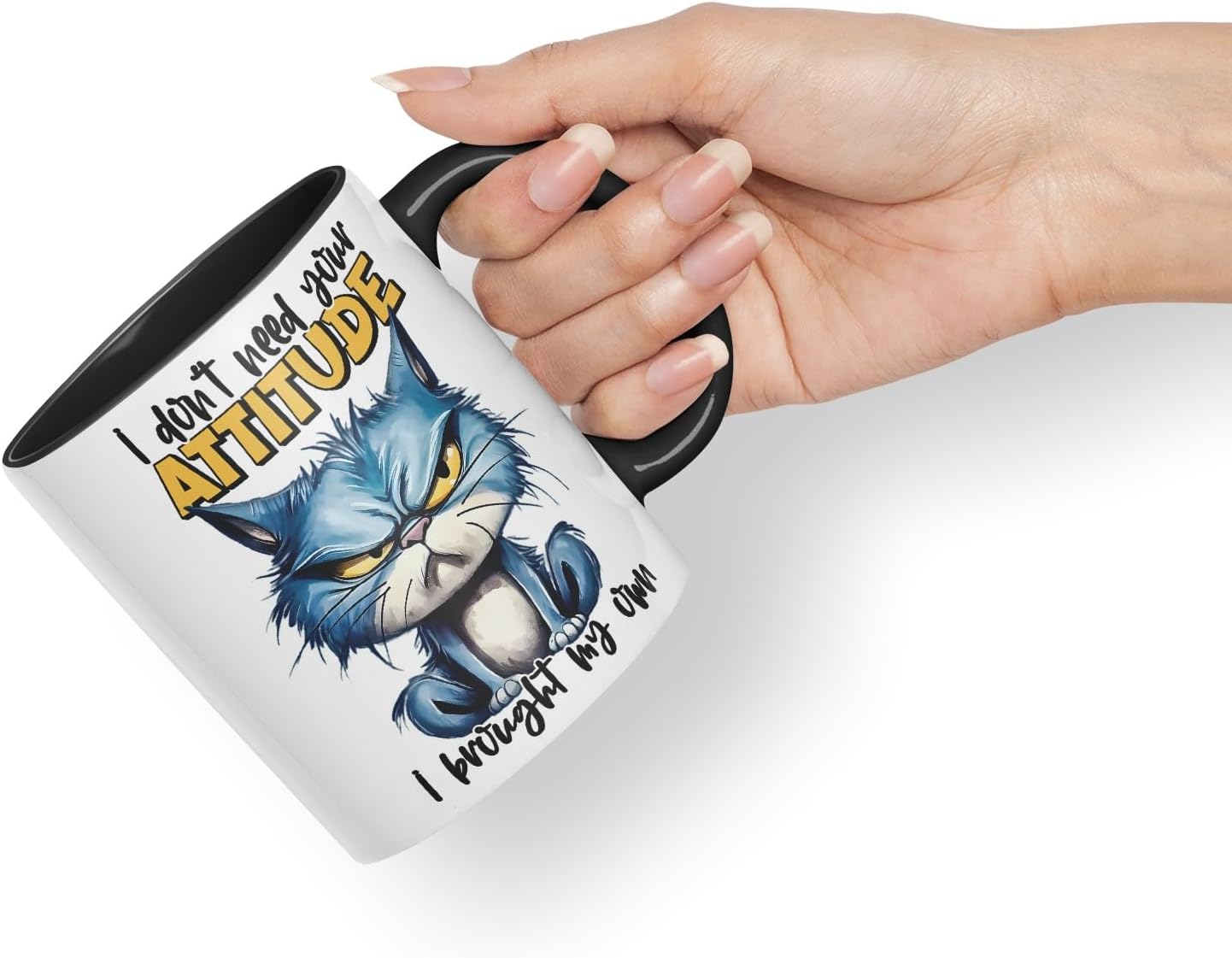 Vixar I Don’t Need Your Attitude – I Brought My Own Coloured Ceramic Mug Cup 11oz Funny Sarcastic Gift (Black)