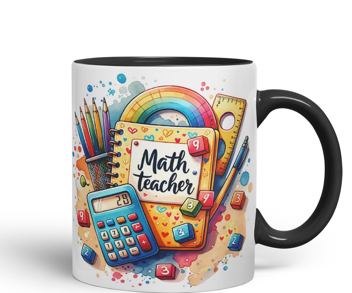 Vixar Math Teacher Mug Thank You, End of School Gift Ceramic Coloured Mug Cup for Tea Coffee Hot Brew 330ml 11Oz Gift