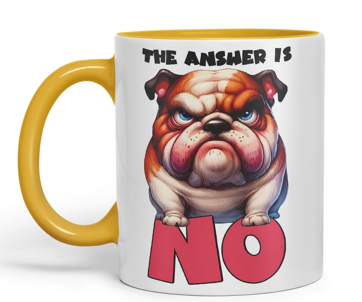 Vixar The Answer is No Bulldog Dog Coloured Ceramic Mug Cup 11oz Funny Sarcastic Gift (Black)