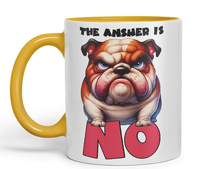 Vixar The Answer is No Bulldog Dog Coloured Ceramic Mug Cup 11oz Funny Sarcastic Gift (Black)