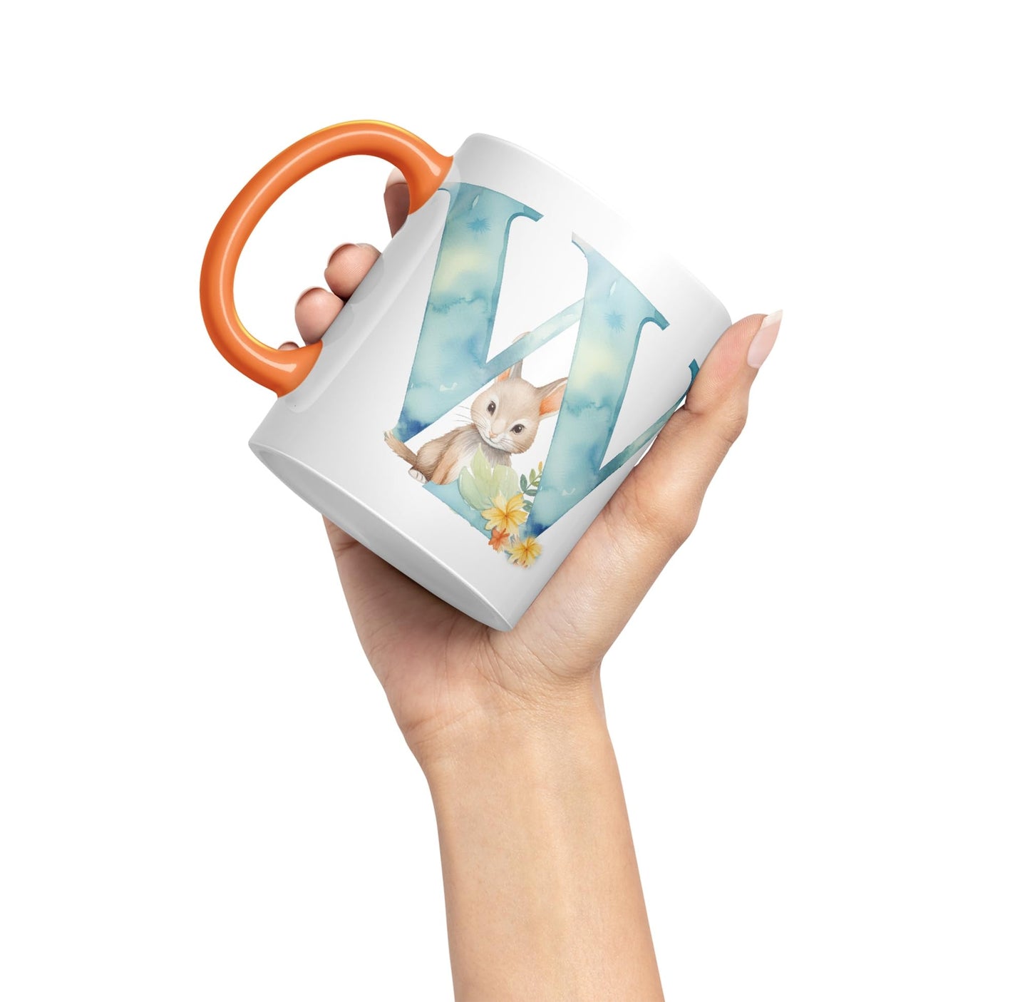 Letter W mug, Animals Alphabet Letter W Monogram animal for kids Ceramic Coloured Mug Cup for Tea Coffee Hot brew 330ml 11Oz Gift