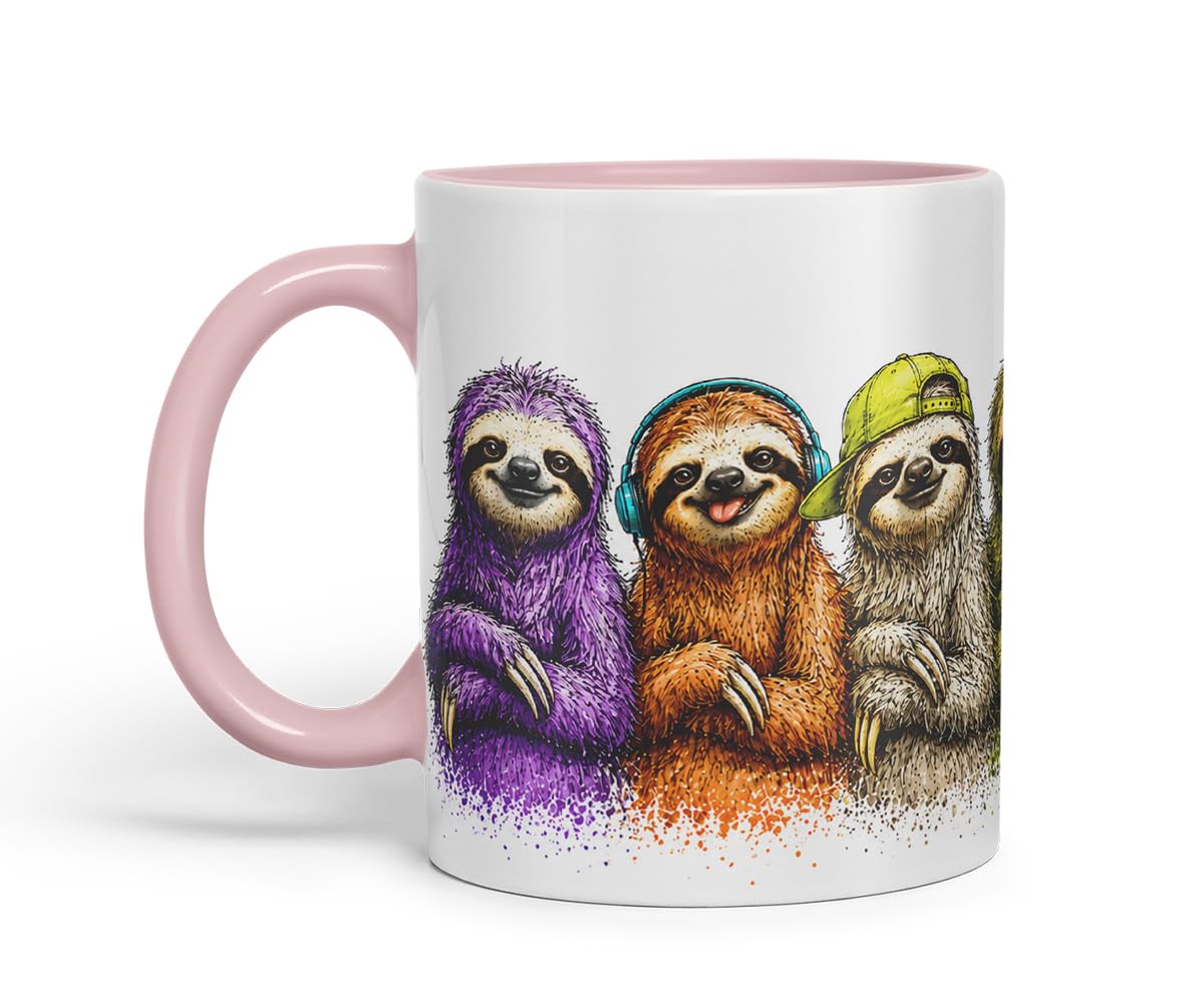Vixar Sloths Mug – Cute Sloths Coloured Ceramic Mug Cup Gift, 11oz (Black)