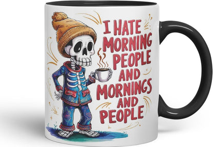 Vixar I Hate Morning People and Mornings and People – Coloured Ceramic Mug Cup Gift, 11oz (Black)