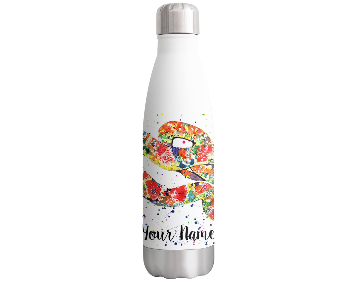 Vixar Snake Personalised Custom Bottle with your Text/name Reptile animals Watercolour Bottle Double Wall Insulated Stainless Steel Sport Drinks 500ml