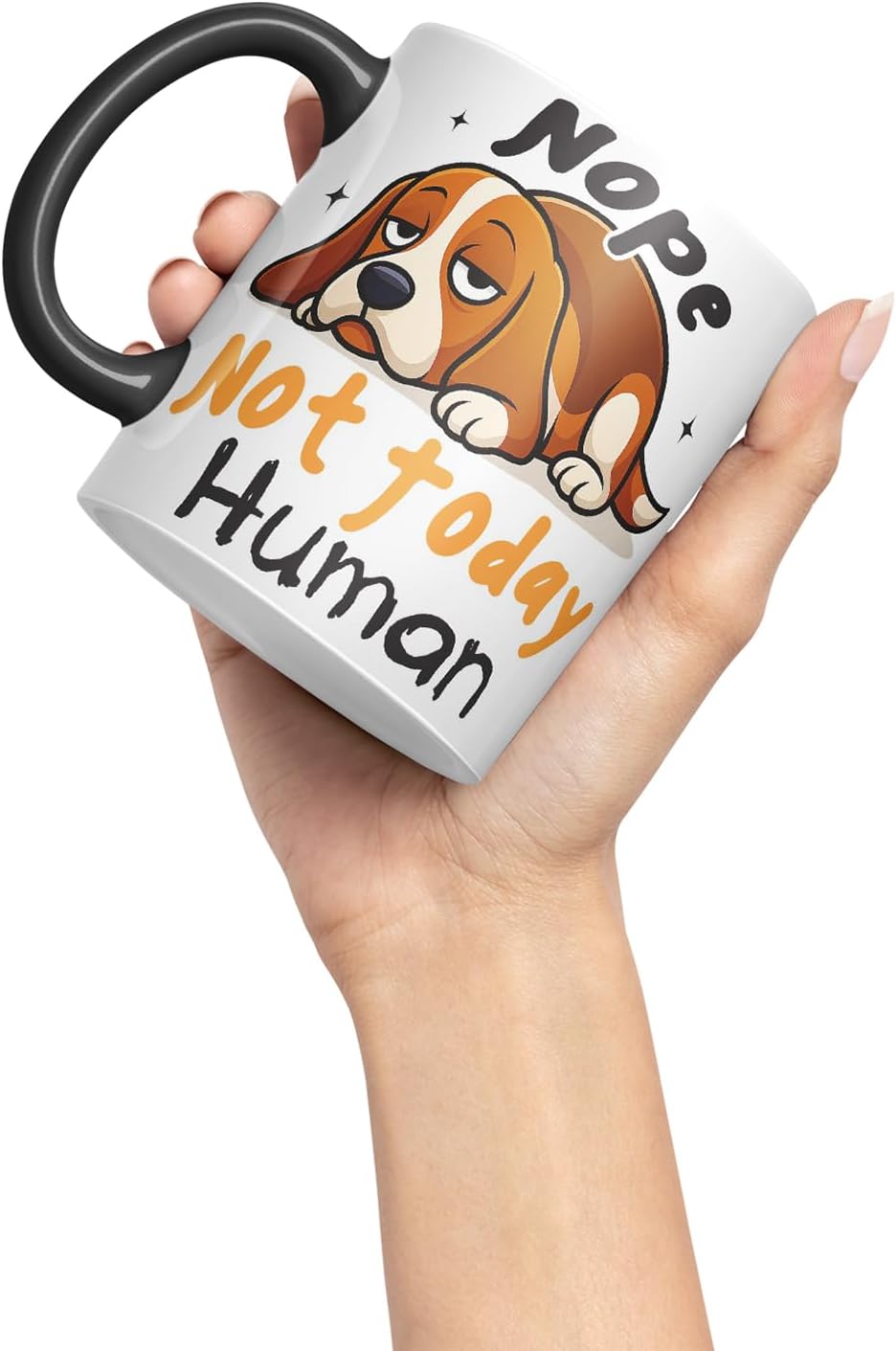 Vixar Nope. Not Today, Human Beagle Dog Mug – Coloured Ceramic Mug Cup Gift, 11oz (Black)
