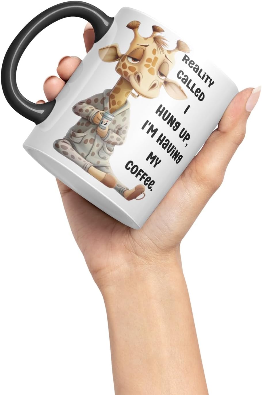 Vixar Reality Called, I Hung Up Sarcastic Giraffe Coloured Ceramic Mug Cup Gift 11oz (Black)