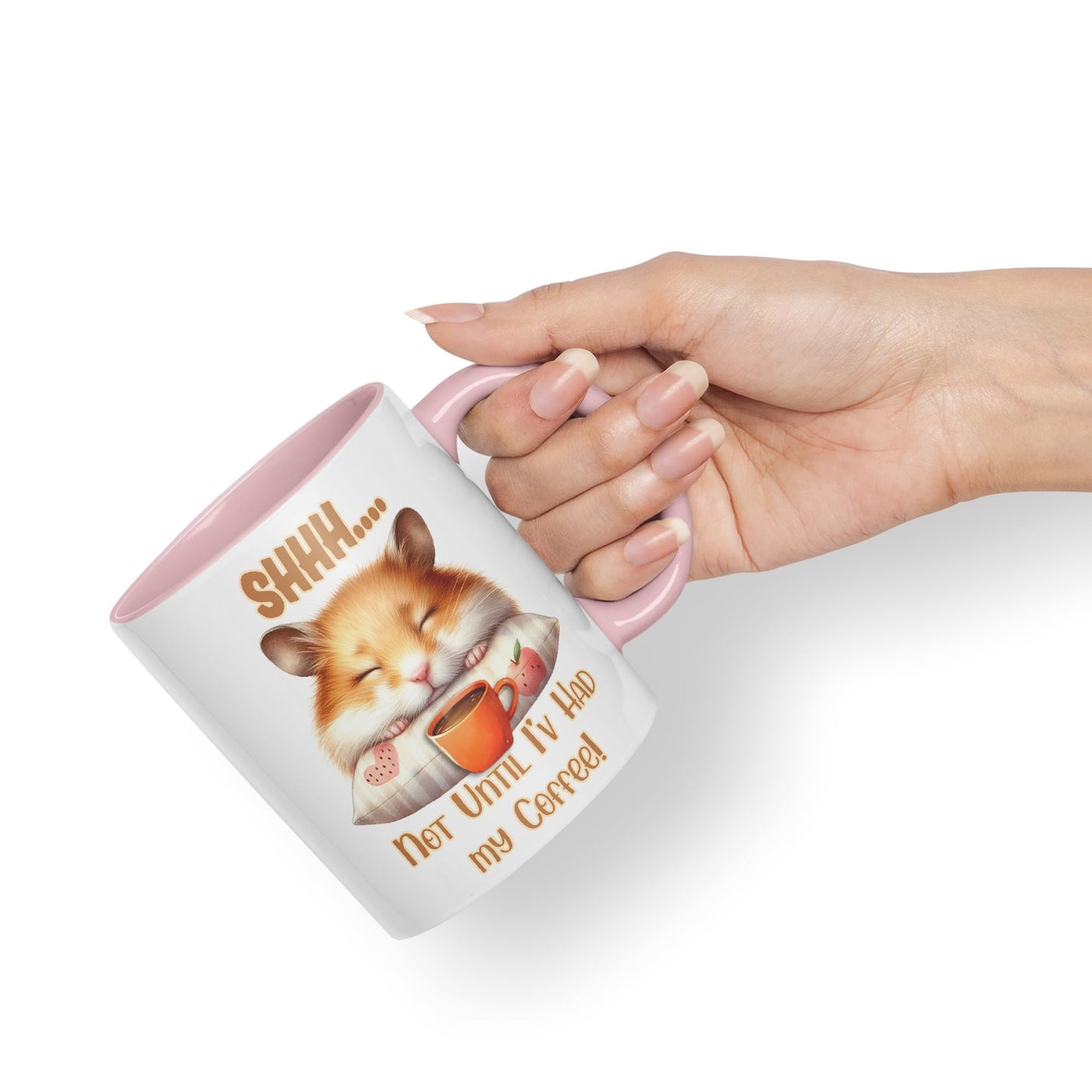 Shhh.. Not Until I'v Had My Coffee Hamster Joke sarkasm Sarcastic Ceramic Coloured Mug Cup for Tea Coffee Hot Brew 330ml 11Oz Gift