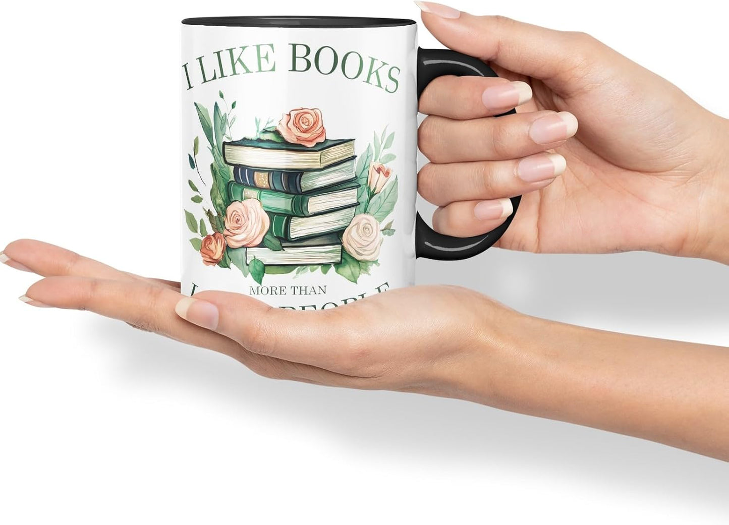 Vixar I Like Books More Than I Like People Coloured Ceramic Mug Cup Gift, 11oz (Black)