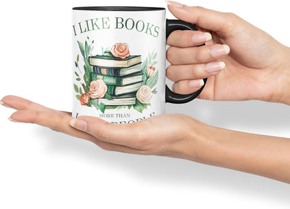 Vixar I Like Books More Than I Like People Coloured Ceramic Mug Cup Gift, 11oz (Black)