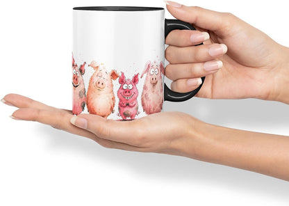 Vixar Funny Pig Mug – Cute Pig Coloured Ceramic Mug Cup Gift, 11oz (Black)