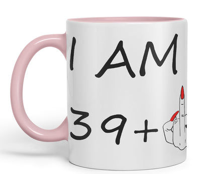 Vixar I am 39 + 1 Woman Hand Ceramic 330 ml, 11oz Coloured Mug Cup Gift Coffee Tea Happy Birthday Turning 40 Years Old as a Joke Celebration 40th Birthday Gift idea