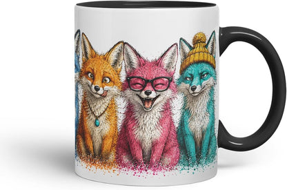 Vixar Fox Mug – Cute Fox Animal Coloured Ceramic Mug Cup Gift, 11oz (Black)