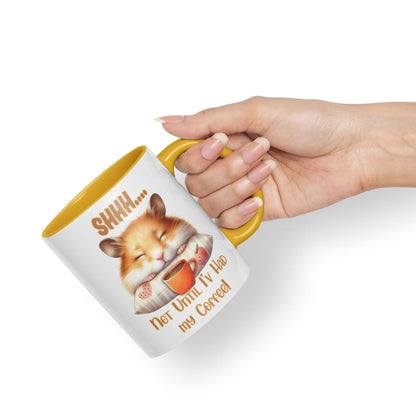 Shhh.. Not Until I'v Had My Coffee Hamster Joke sarkasm Sarcastic Ceramic Coloured Mug Cup for Tea Coffee Hot Brew 330ml 11Oz Gift