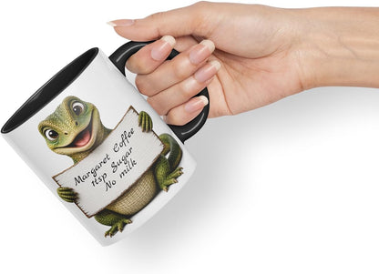 Vixar Personalised Lizard Mug with Name or Custom Message – Cute Animal Coloured Ceramic Mug Cup Gift, 11oz (Black)