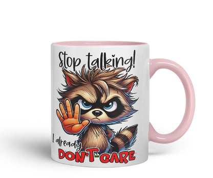Vixar Stop Talking I Already Don't Care Funny Raccoon – Coloured Ceramic Mug Cup Gift, 11oz (Black)