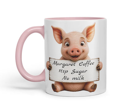 Vixar Personalised Pig Mug with Name or Custom Message – Cute Animal Coloured Ceramic Mug Cup Gift, 11oz (Black)