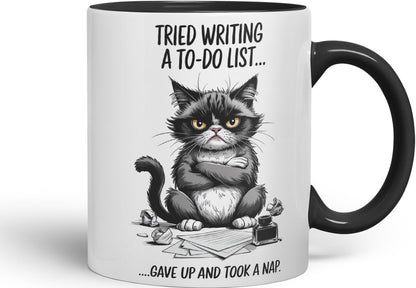 Vixar Tried Writing a to-Do List Sarcastic cat Coloured Ceramic Mug Cup Gift, 11oz (Black)