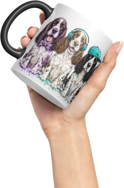 Vixar English Springer Spaniel Dog Mug – Cute Spaniel Coloured Ceramic Mug Cup Gift, 11oz (Black)
