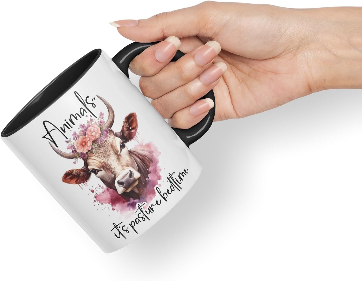 Vixar Animals It’s Pasture Bedtime – Coloured Ceramic Mug Cup Gift, 11oz (Black)