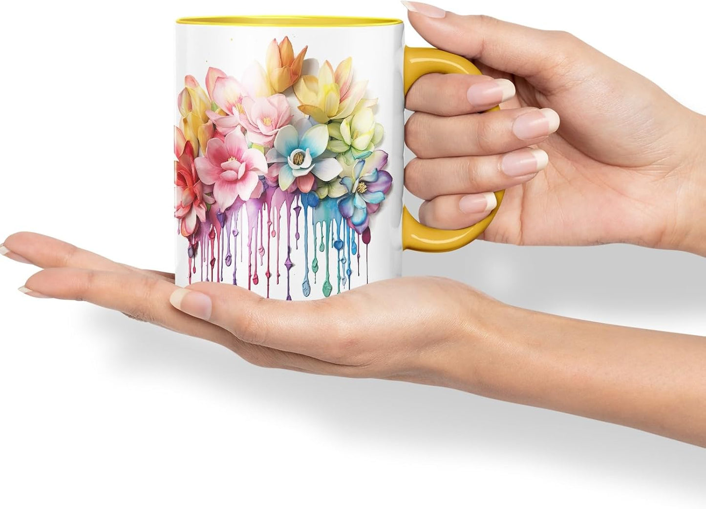 Vixar Magnolia Romantic Bloom Mug Coloured Ceramic Mug Cup Gift, 11oz (Gold Yellow)