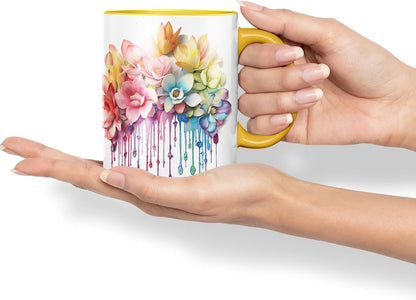 Vixar Magnolia Romantic Bloom Mug Coloured Ceramic Mug Cup Gift, 11oz (Gold Yellow)