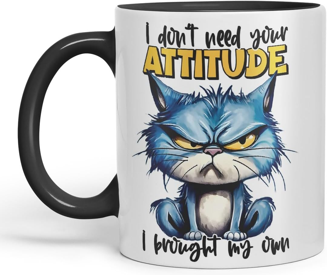 Vixar I Don’t Need Your Attitude – I Brought My Own Coloured Ceramic Mug Cup 11oz Funny Sarcastic Gift (Black)
