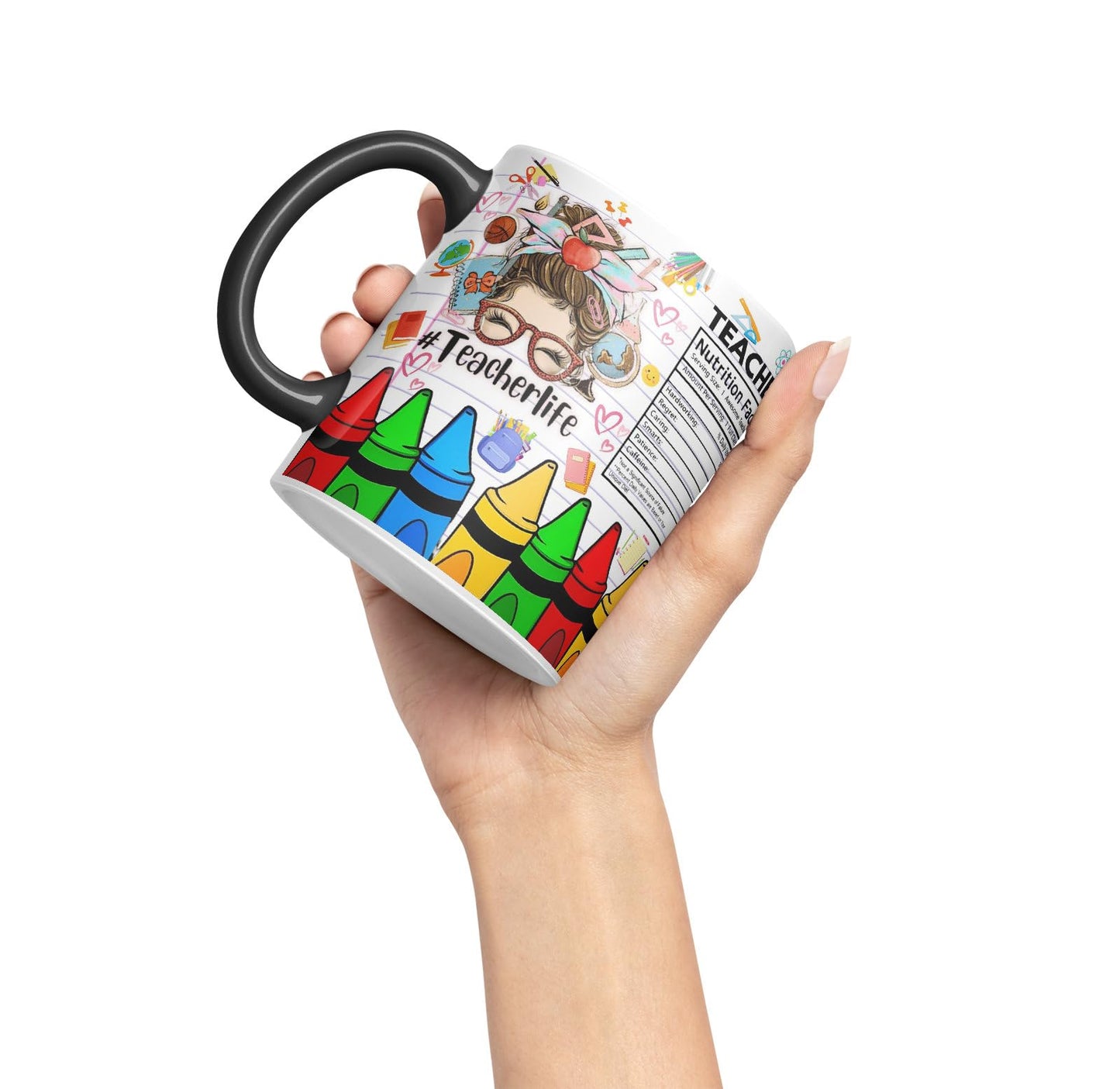 Vixar Teacher Nutrition Facts #teacherlife Mug Thank You, End of School Gift Ceramic Coloured Mug Cup for Tea Coffee Hot Brew 330ml 11Oz Gift TF1