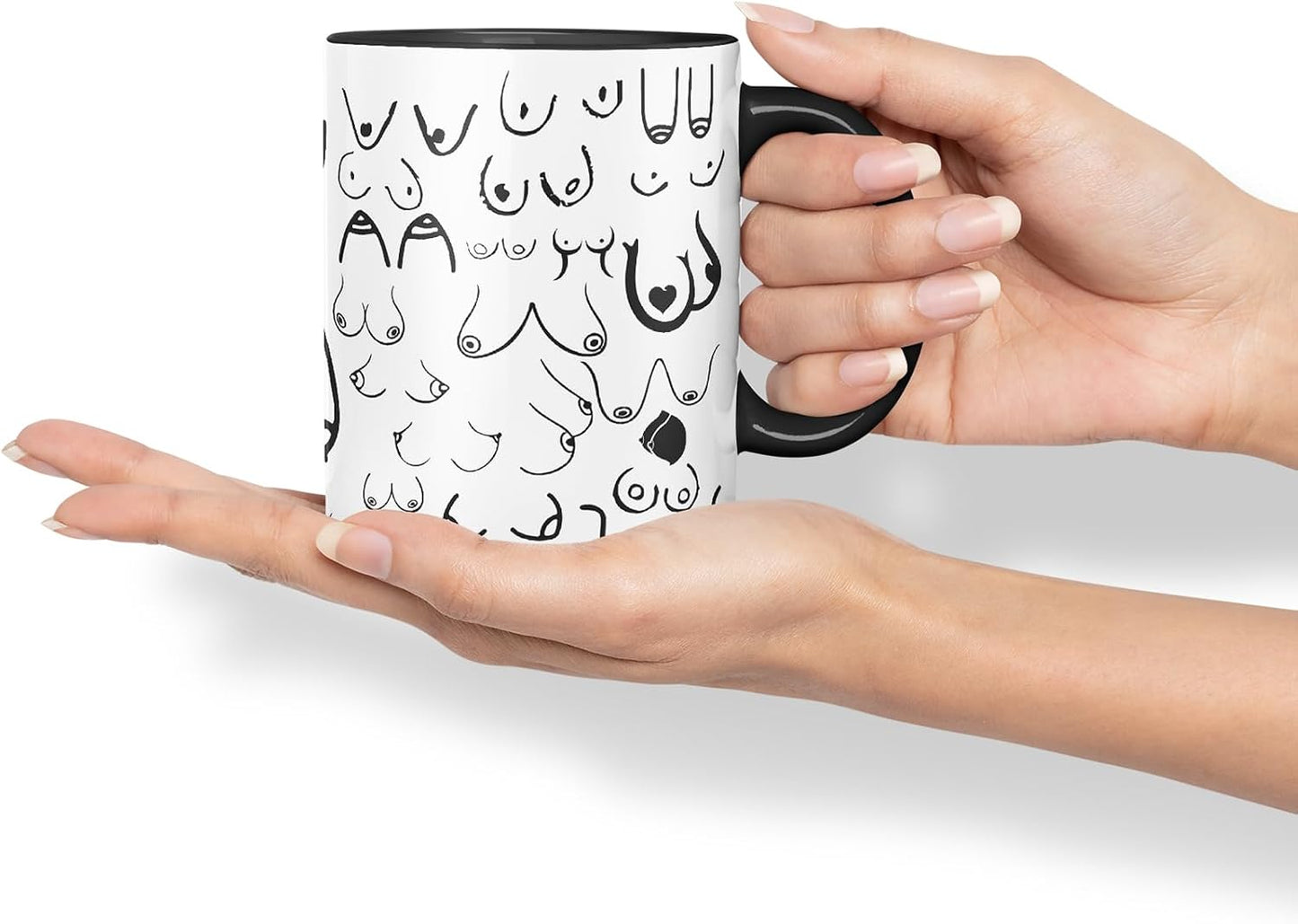 Vixar Feminine Body Woman Breasts, Tits, Line Art Mug – Coloured Ceramic Mug Cup Gift, 11oz (Black)