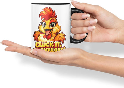 Vixar Cluck It I'm Fabulous Chicken Coloured Ceramic Mug Cup Gift, 11oz (Black)