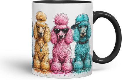 Vixar Poodle Dog Mug – Cute Poodle Dog Coloured Ceramic Mug Cup Gift, 11oz (Black)
