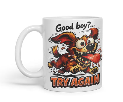 Vixar Good Boy Try Again Funny Dog Mug – Coloured Ceramic Mug Cup Gift, 11oz (Black)