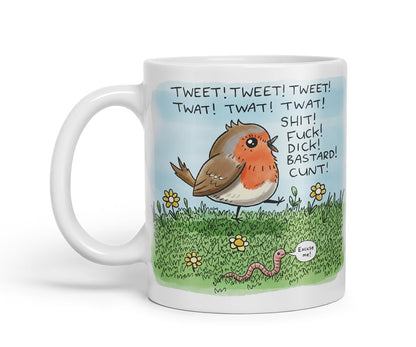Vixar Funny Robin Bird Swearing Joke Mug – Coloured Ceramic Mug Cup Gift, 11oz (Black)