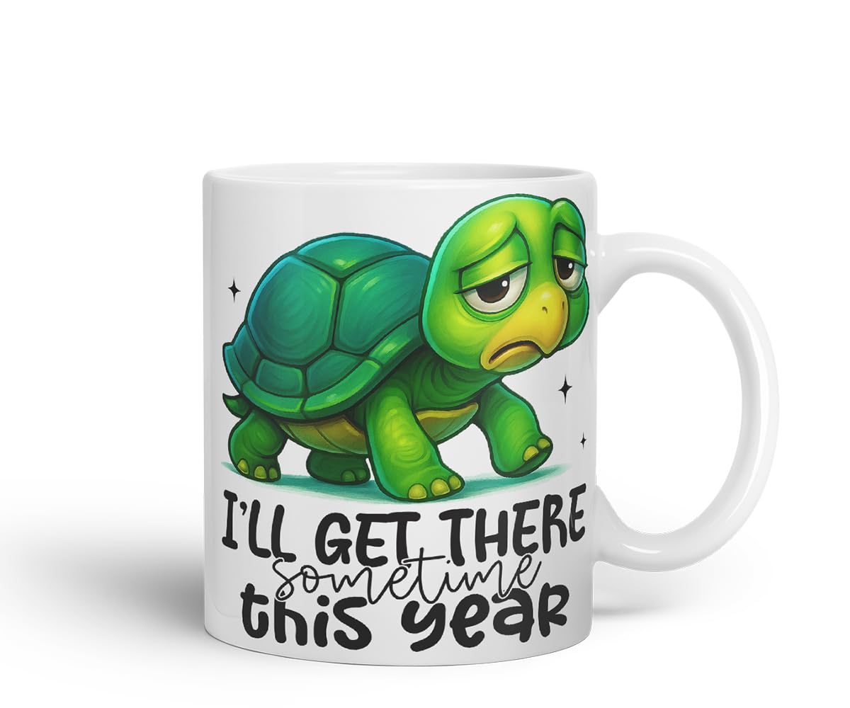 Vixar I'll Get There Sometime This Year Sarcastic Turtle – Coloured Ceramic Mug Cup Gift, 11oz (Black)