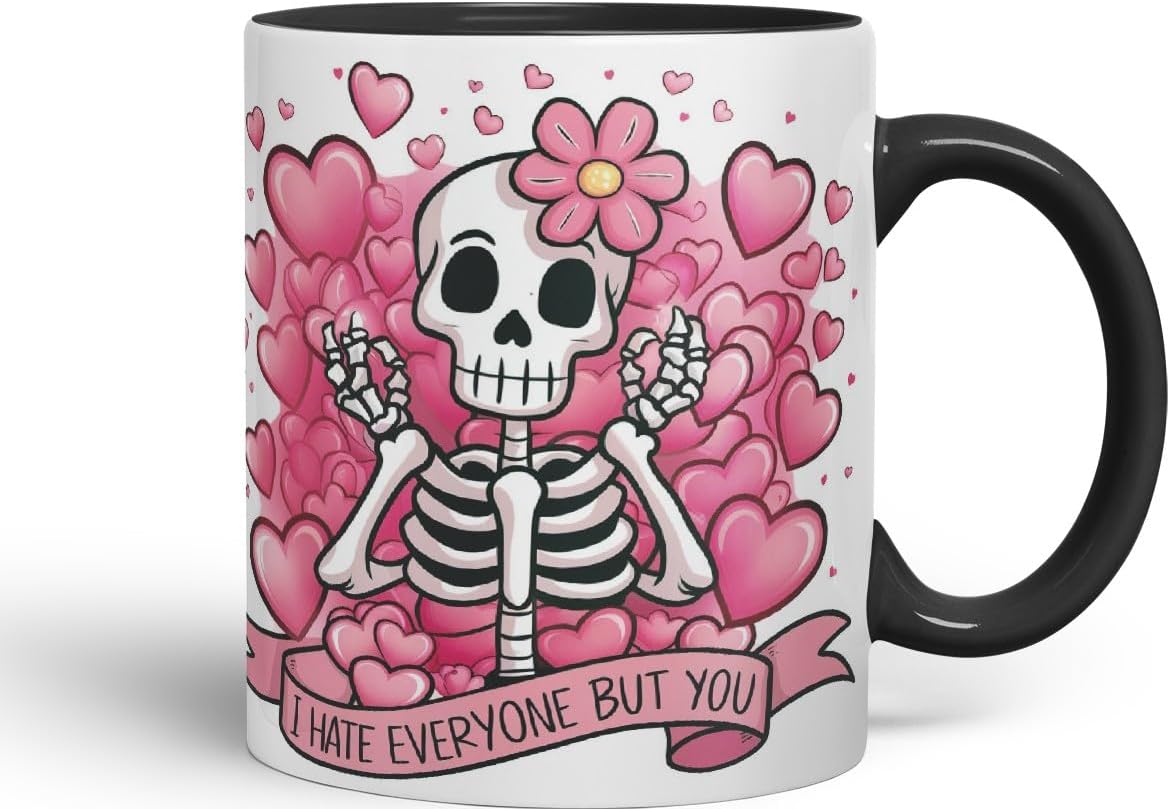 Vixar I Hate Everyone But You – Coloured Ceramic Mug Cup Gift, 11oz (Black)