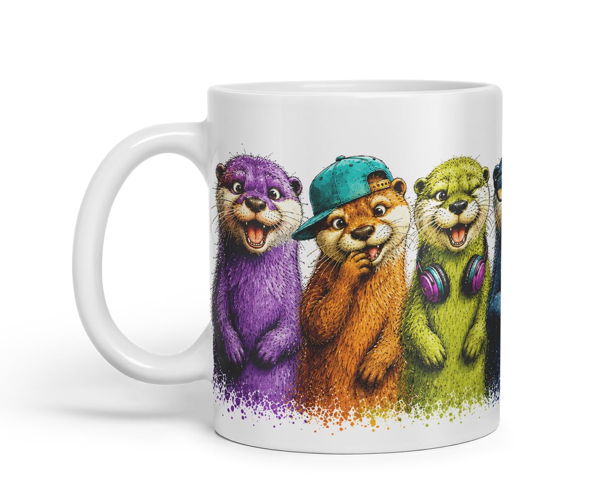 Vixar Otter Mug – Cute Otter Coloured Ceramic Mug Cup Gift, 11oz (Black)