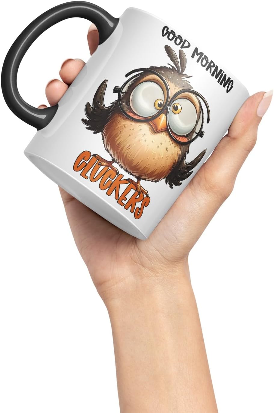 Vixar Good Morning Cluckers Coloured Ceramic Mug Cup 11oz Funny Sarcastic Gift (Black)