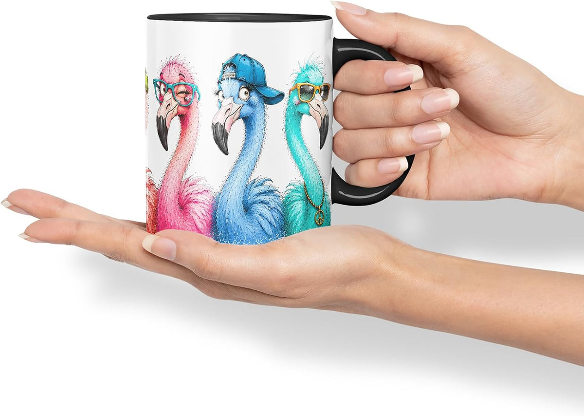 Vixar Flamingo Mug – Cute Flamingo Bird Coloured Ceramic Mug Cup Gift, 11oz (Black)