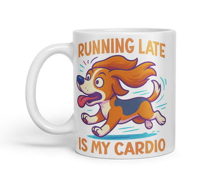 Vixar Running Late is My Cardio Beagle Dog Mug – Coloured Ceramic Mug Cup Gift, 11oz (Black)