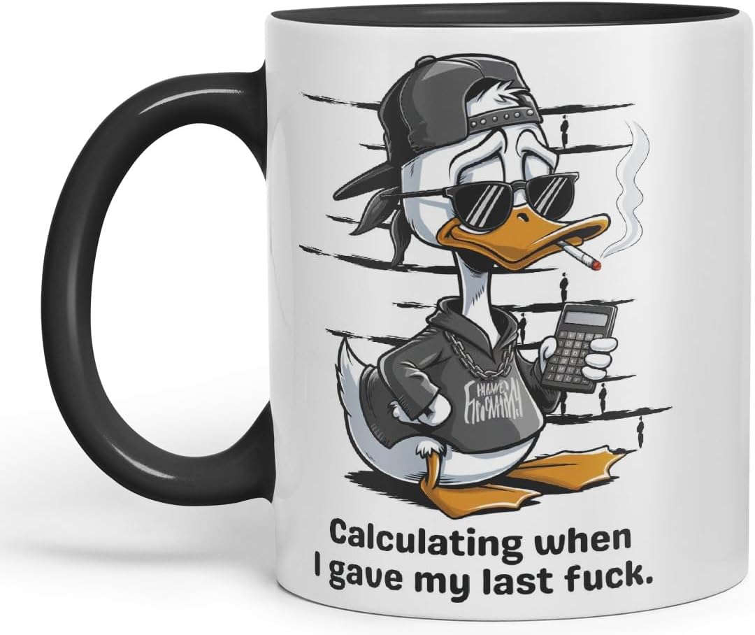 Vixar Calculating When I Gave My Last F*** Duck Mug – Coloured Ceramic Mug Cup Gift, 11oz (Black)