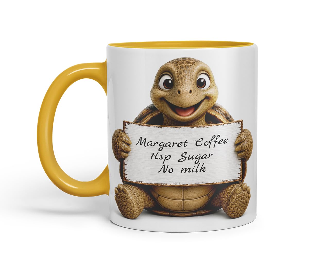 Vixar Personalised Turtle Mug with Name or Custom Message – Cute Animal Coloured Ceramic Mug Cup Gift, 11oz (Black)