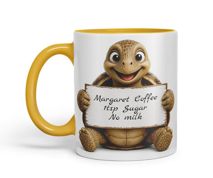Vixar Personalised Turtle Mug with Name or Custom Message – Cute Animal Coloured Ceramic Mug Cup Gift, 11oz (Black)
