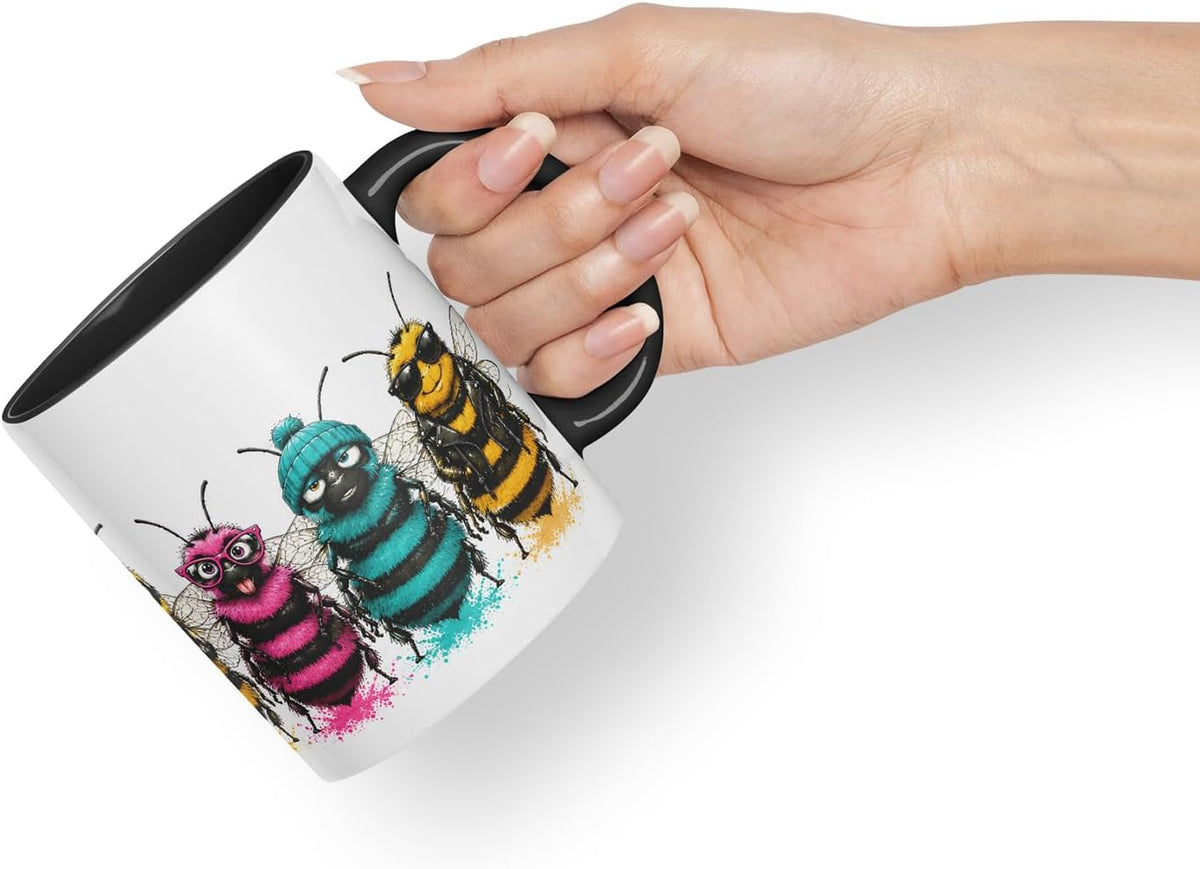 Vixar Funny Bees Mug – Cute Bee Animal Coloured Ceramic Mug Cup Gift, 11oz (Black)