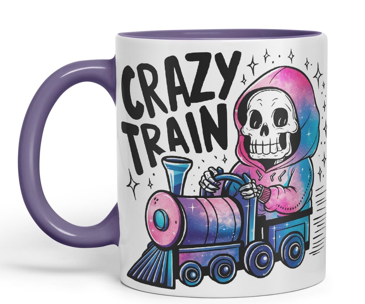 Vixar Crazy Train (Skeleton) – Coloured Ceramic Mug Cup Gift, 11oz (Black)