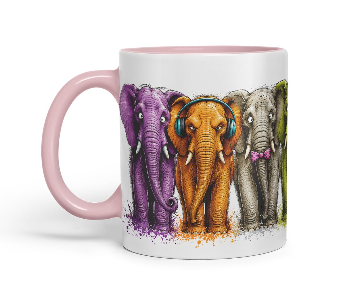 Vixar Elephant Mug – Cute Elephant Animal Coloured Ceramic Mug Cup Gift, 11oz (Black)