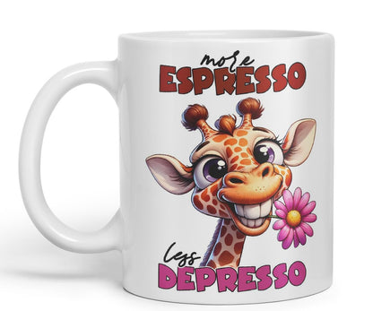 Vixar More Espresso, Less Depresso Sarcastic Giraffe Mug, Coloured Ceramic Cup 11oz (Black)