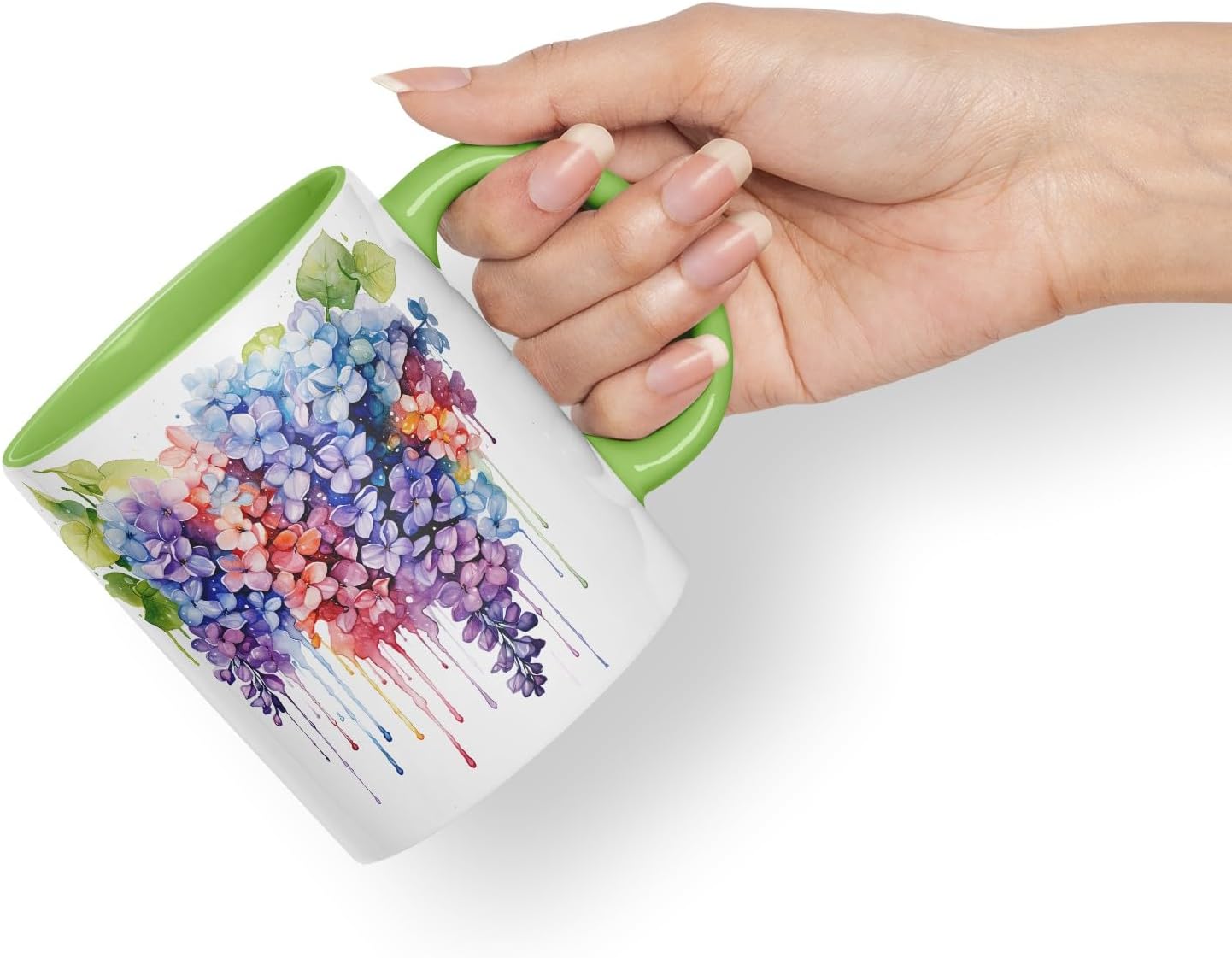 Vixar Lilac Spring Blossom Mug Coloured Ceramic Mug Cup Gift, 11oz (Light Green)