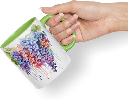 Vixar Lilac Spring Blossom Mug Coloured Ceramic Mug Cup Gift, 11oz (Light Green)