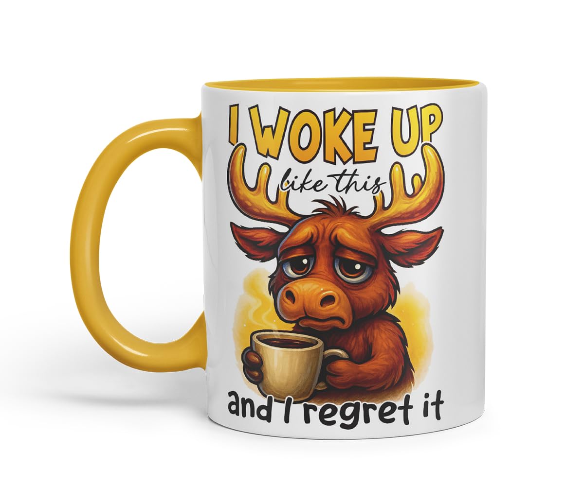 Vixar I Woke Up Like This and I Regret It Funny Moose Mug – Coloured Ceramic Mug Cup Gift, 11oz (Black)