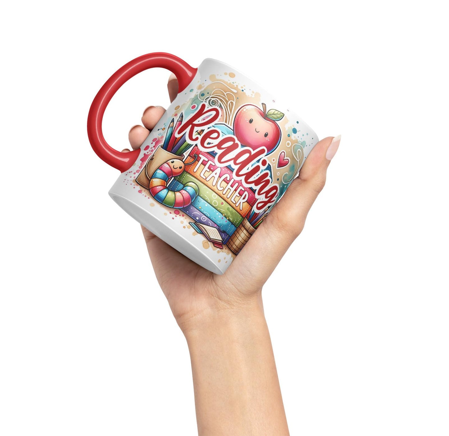 Vixar Reading Teacher Mug Thank You, End of School Gift Ceramic Coloured Mug Cup for Tea Coffee Hot Brew 330ml 11Oz Gift
